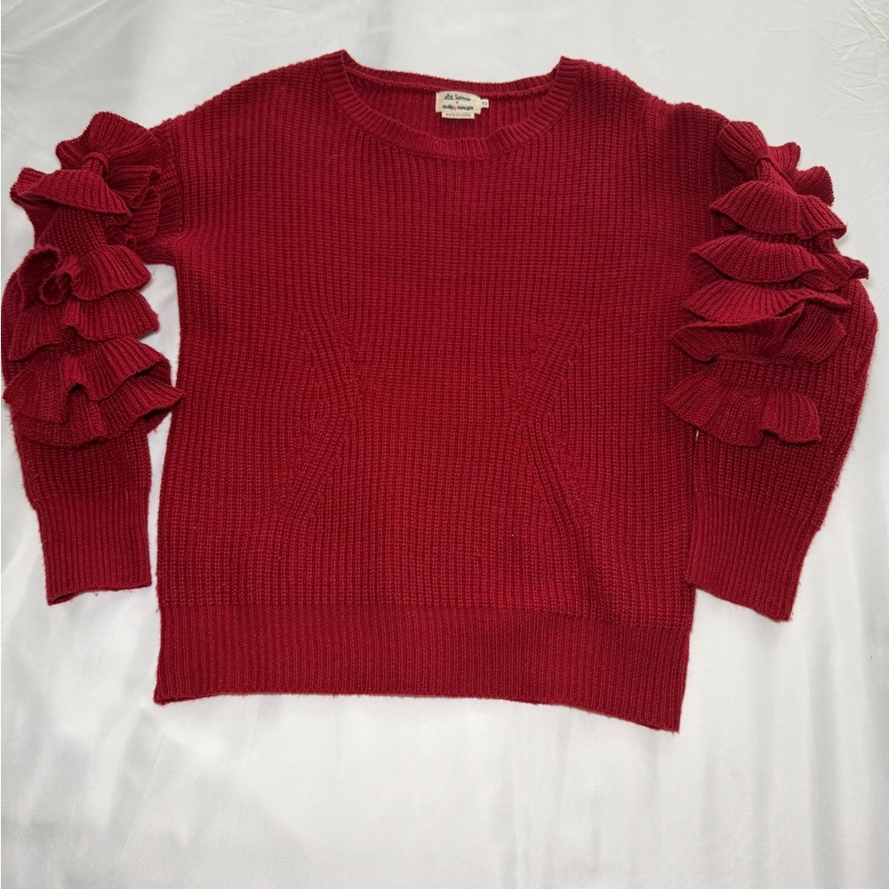 Molly Bracken Elegant Red Ruffled Sleeve Sweater